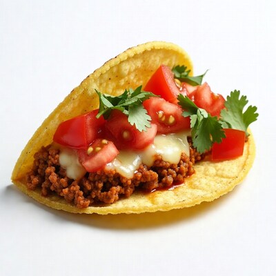 Beef taco with cheese tomatoes cilantro