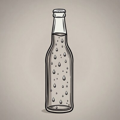 Clear glass soda bottle with bubbles
