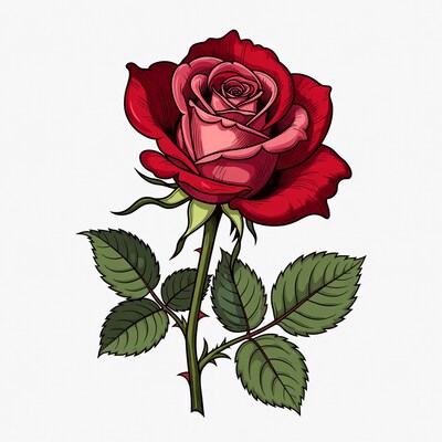 Red Rose Illustration with Stem