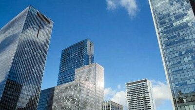 Modern skyscrapers against blue sky