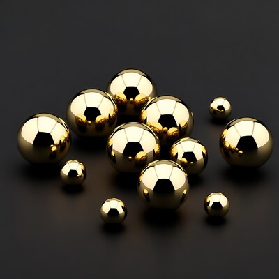 Shiny gold spheres on black background