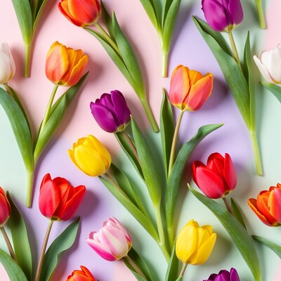 Colorful Tulips on Pink Background