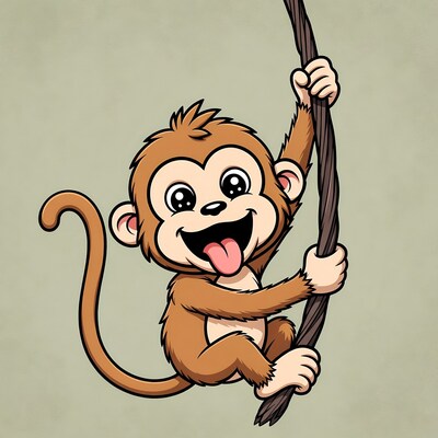 Cartoon monkey swinging on vine