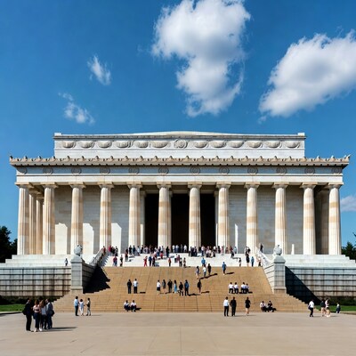 Lincoln Memorial with tourists on steps