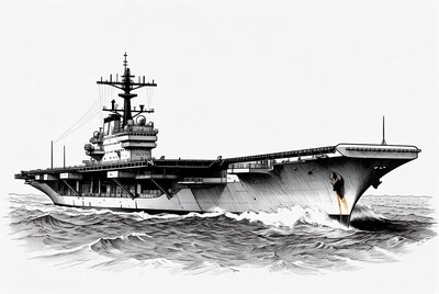 Aircraft carrier sailing in ocean waves