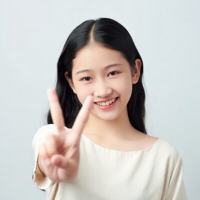 Asian girl making peace sign