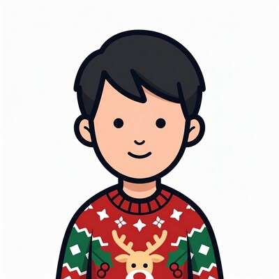 Asian boy in Christmas reindeer sweater