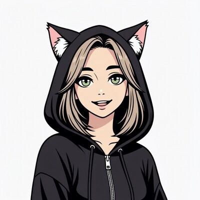 Anime girl in cat ear hoodie