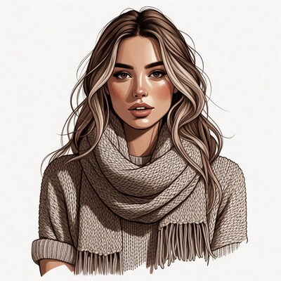 Woman in beige sweater and scarf