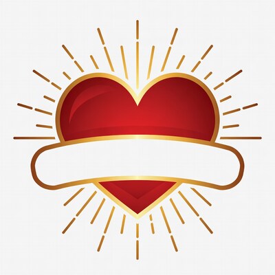 Red heart with gold rays and blank banner