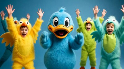 Kids in Duck Costumes Raising Arms