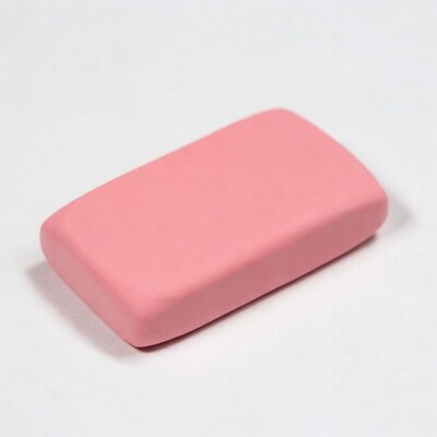 Pink eraser on white background