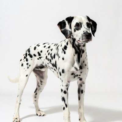 Dalmatian standing on white background
