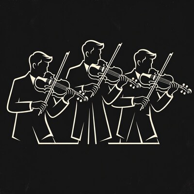 Three men playing violins illustration