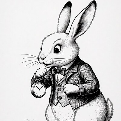 White Rabbit holding pocket watch