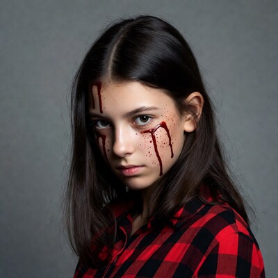 Girl with fake blood on face