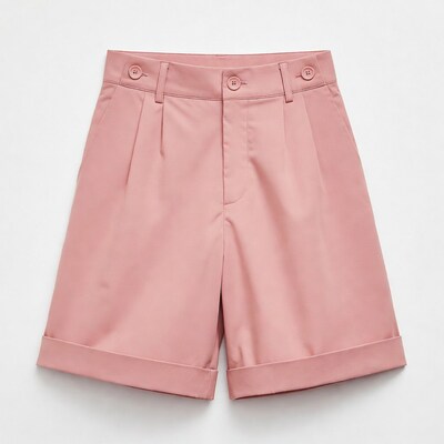 Pink Pleated Shorts Front View