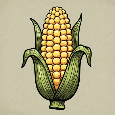 Illustrated Corn Cob on Beige Background