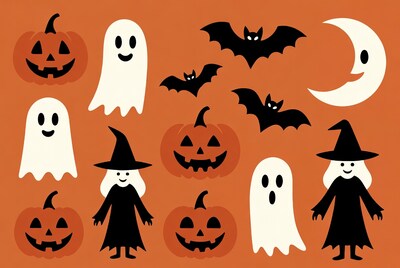 Halloween clipart with witches pumpkins ghosts