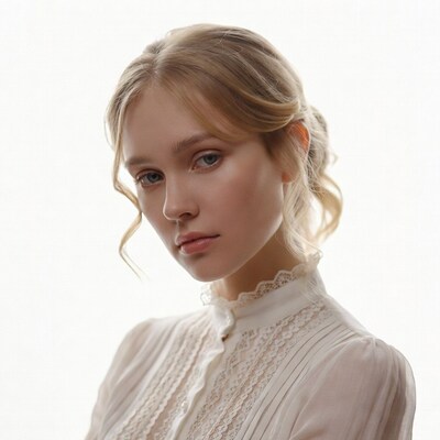 Blonde woman in lace blouse