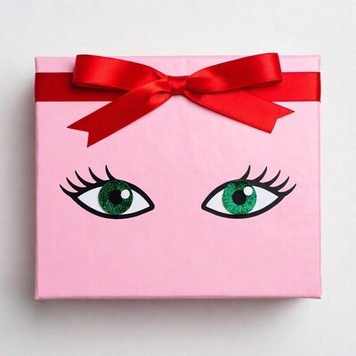 Pink gift box with green eyes