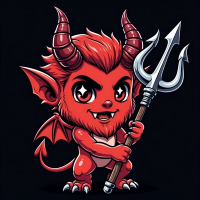 Cute chibi demon holding trident