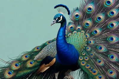 Peacock displaying vibrant tail feathers