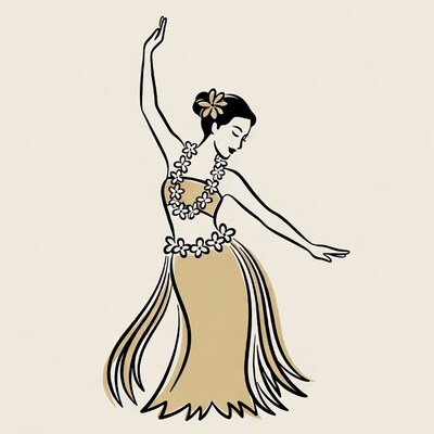Hula dancer in grass skirt illustration