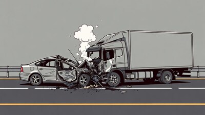 Truck Car Highway Crash Illustration