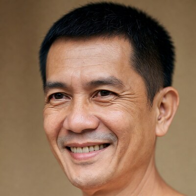 Smiling Asian man close-up portrait