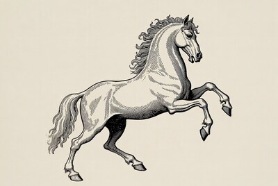 Engraving of rearing horse