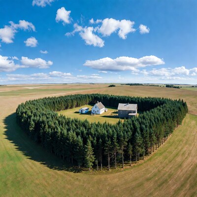 Heart-Shaped Forest with Houses Aerial View