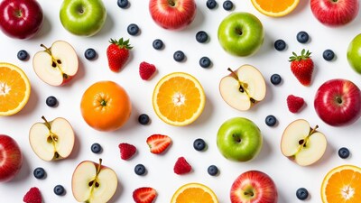 Fresh Mixed Fruits on White Background