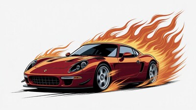 Red Ferrari with Flames Illustration