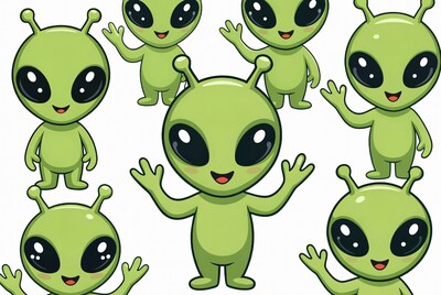 Cute green alien clipart collection