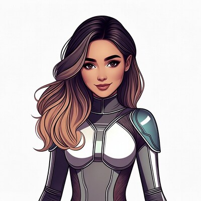 Asian woman in futuristic armor illustration