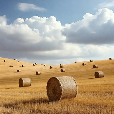 Hay bales in golden field