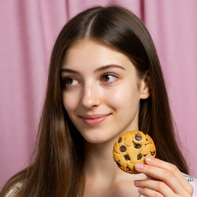 Girl holding chocolate chip cookie