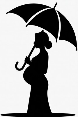 Pregnant woman holding umbrella silhouette