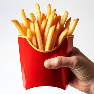 Hand holding McDonalds french fries