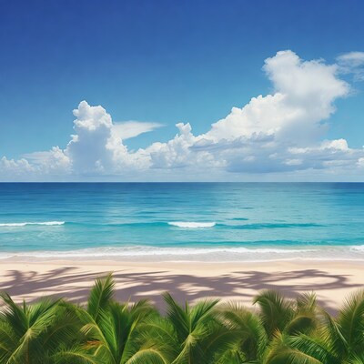 Tropical beach with palm trees and ocean