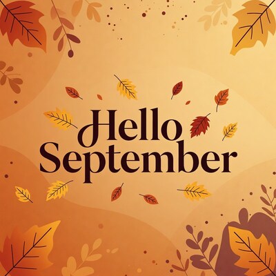 Hello September Autumn Leaves Illustration