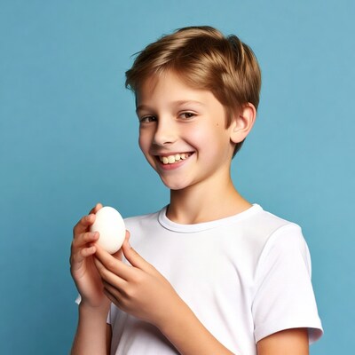Boy holding white egg