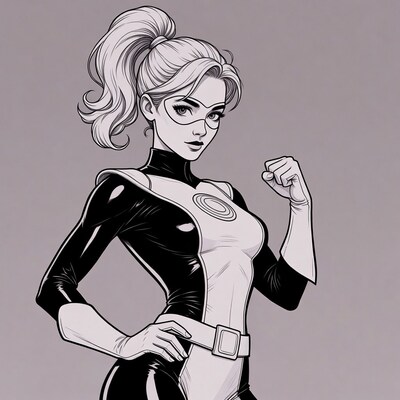 Blonde superhero woman flexing fist