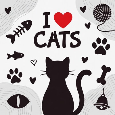 I Love Cats Illustration