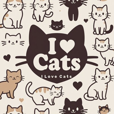 I Love Cats Illustration with Cute Cats