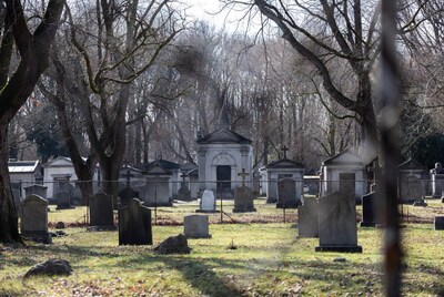 Cemetery with Mausoleum and Gravestones