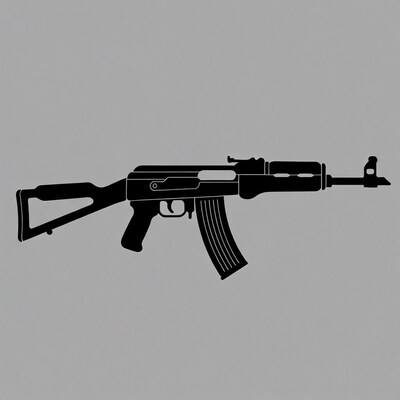 AK-47 Silhouette on Gray Background