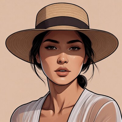 Asian woman wearing straw hat