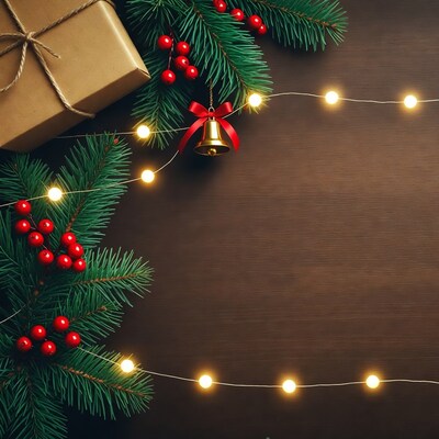 Christmas Gift with Spruce Berries Lights
